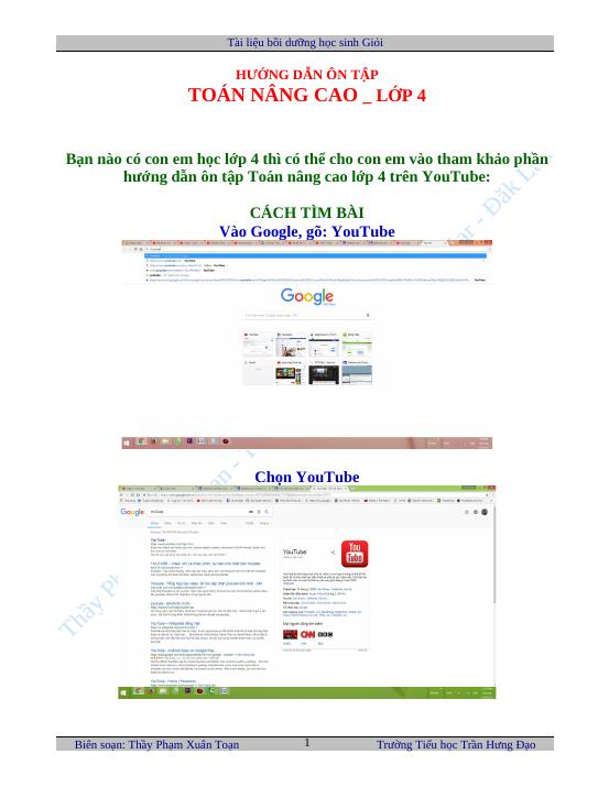 Toán nâng cao lớp 4 - Lớp 4 - Phạm Xuân Toạn -