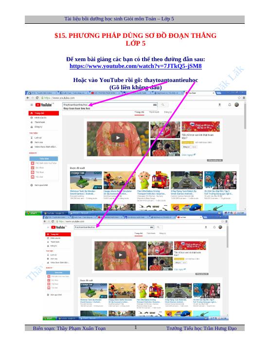 $15. Phương pháp dùng sơ đồ đoạn thẳng (Toán nâng cao - Lớp 5) - Lớp 5 - Phạm Xuân Toạn -