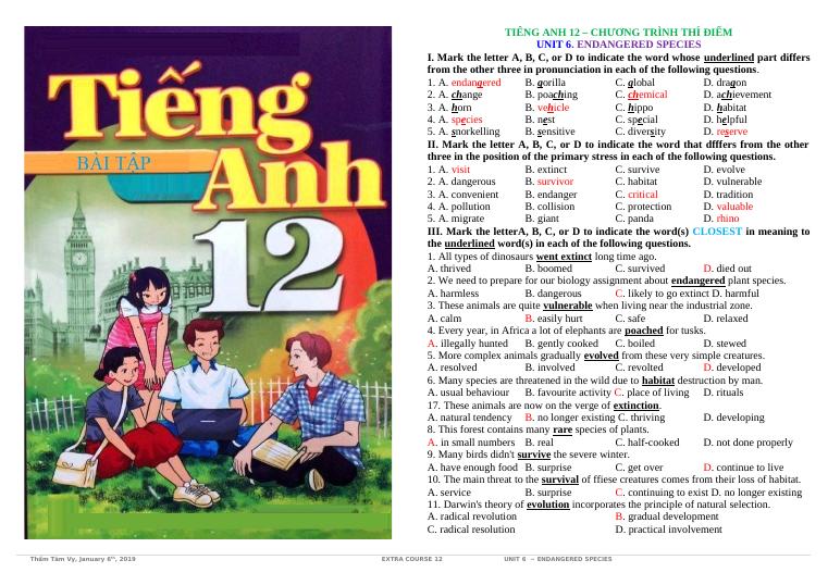 HỌC TIẾNG ANH 12 UNIT 6 CÙNG SÁCH BÀI TẬP GLOBAL SUCCESS