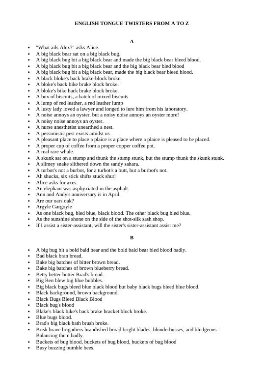 ENGLISH TONGUE TWISTERS FROM A TO Z - Giáo án khác - Nguyễn Đình Hiệp ...