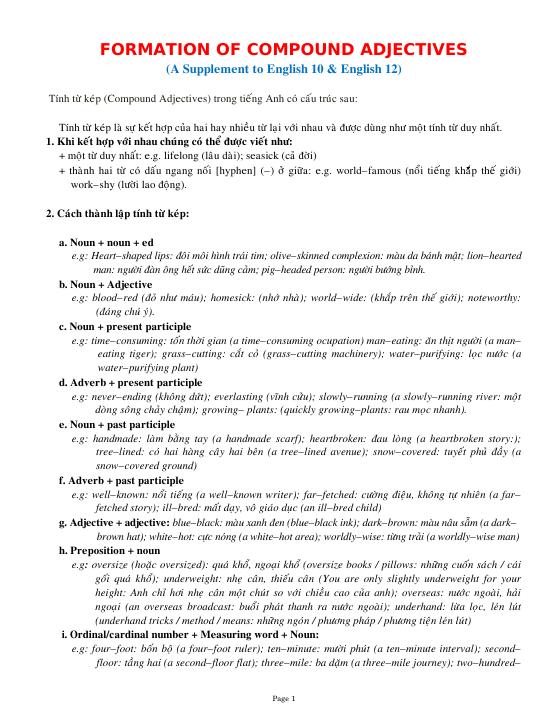 Forms Of Compound Adjectives - Giáo án khác - Ngô Đình Bảo Thoa - Thư ...