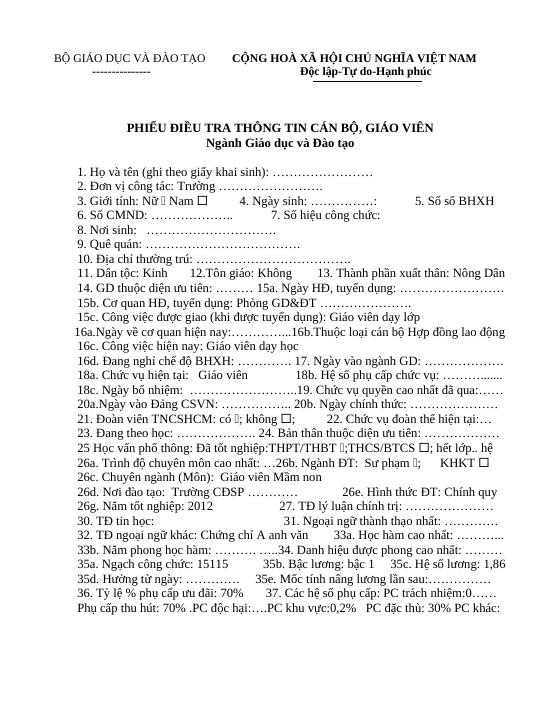 mau phieu dieu tra thong tin - Giáo dục Công dân - Nguyên My - Thư viện ...