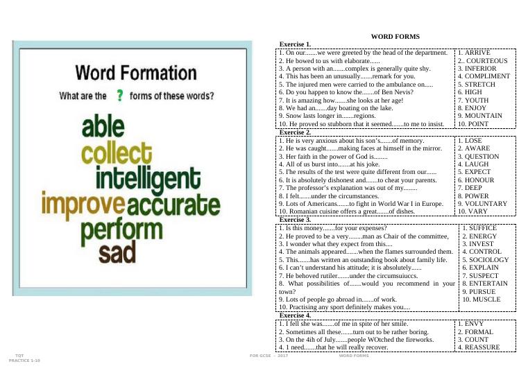 WORD FORMS (Part 1) ~ Exercises With Keys - Tiếng Anh 12 - Thẩm Tâm Vy ...