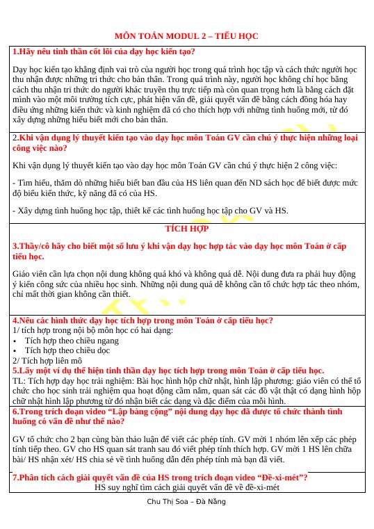MODUL 2 MÔN TOÁN CHƯƠNG TRÌNH GDPT 2018 - Toán học 2 - Chu Thị Soa ...