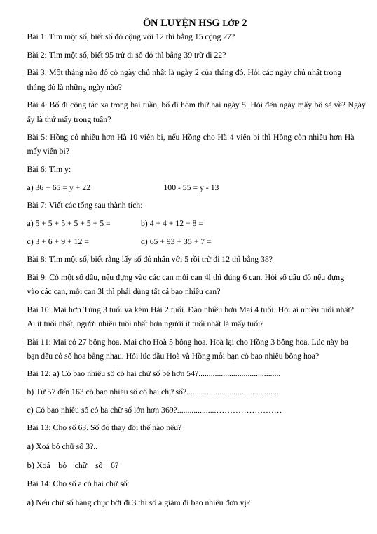 80 BÀI TOÁN LỚP 2 - Toán học 2 - Hoành Tráng - Thư viện Đề thi & Kiểm tra