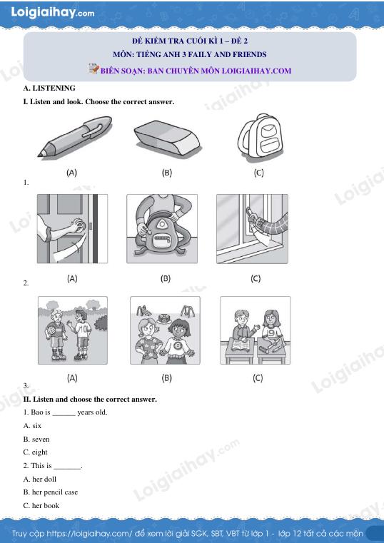Family and Friends 3 National Edition. Đề thi học kì 1 - Family and ...