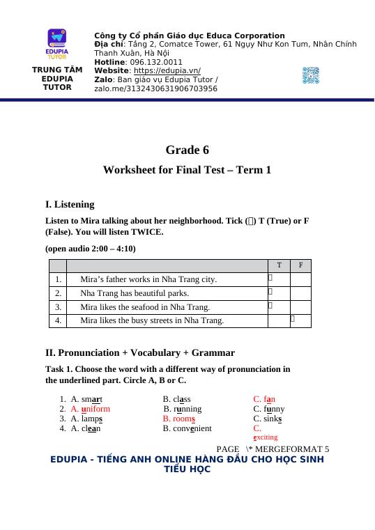 tieng anh 6 test unit 7 15 phút - Global Success 6 - hoàng nữ linh chi ...