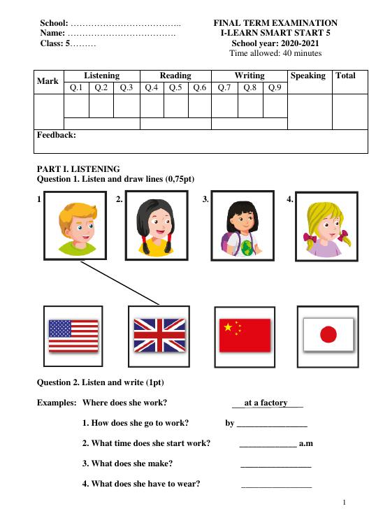 Let's Learn 5.ĐỀ THI I LEARN SMART START GRADE 5 - Let's Learn 5 ...