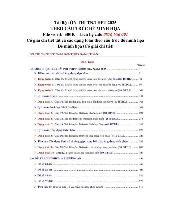 Tài liệu ÔN THI TN THPT MÔN TOÁN 2025 - Toán 12 - Võ Minh Hiển - Thư ...